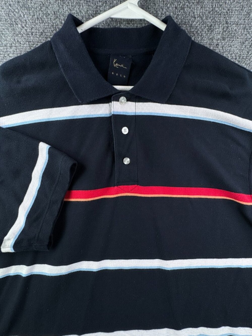 Kani Gold Y2K Striped Blue White Men XL Short Sleeve Polo Shirt Urban Adult